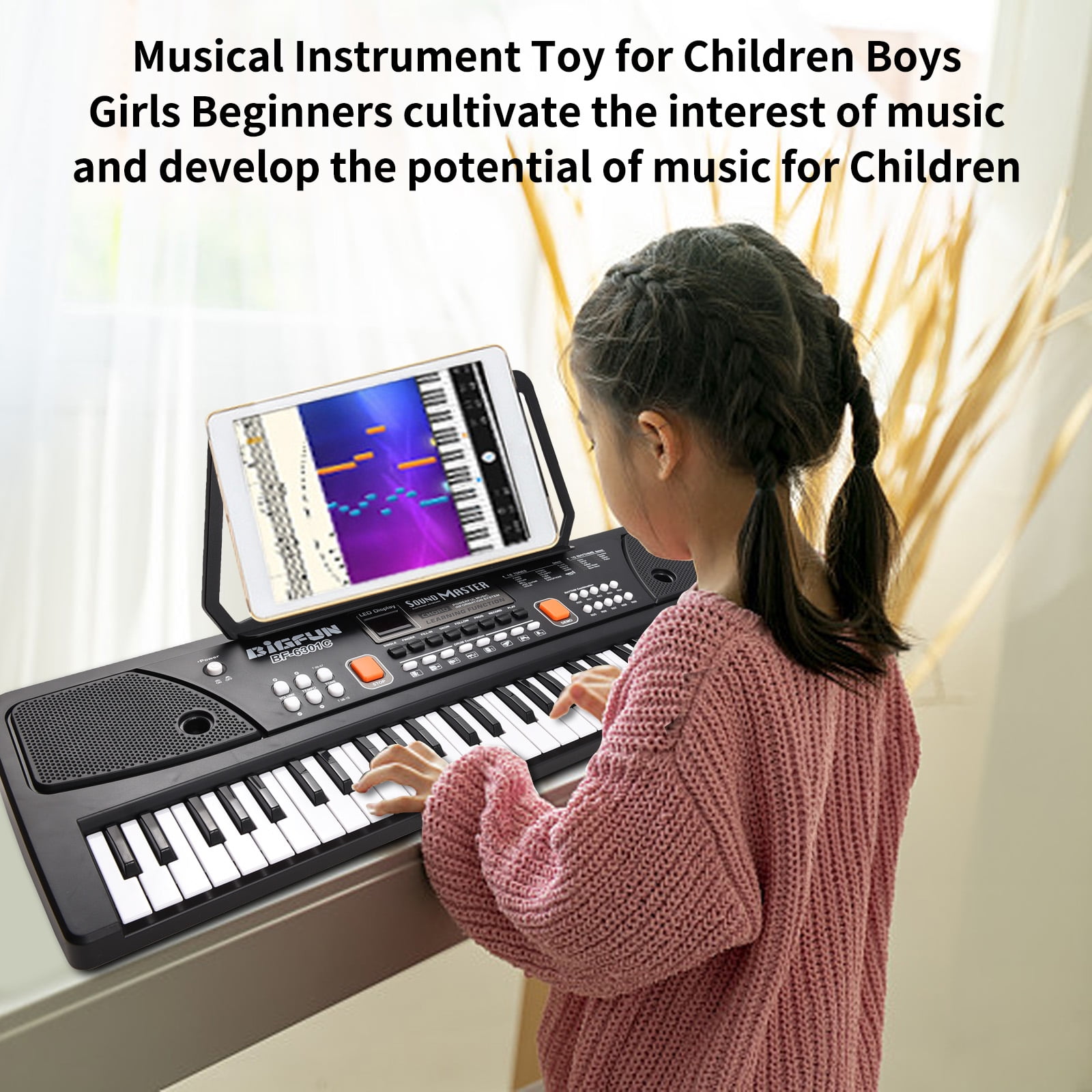 OUTGOO Kids Keyboard Piano, Portable 61 Keys Piano Keyboard for Beginners, Electronic Digital Piano with Built-in Dual Speaker, Microphone and Music Stand, for Boys Girls Ages 3-12