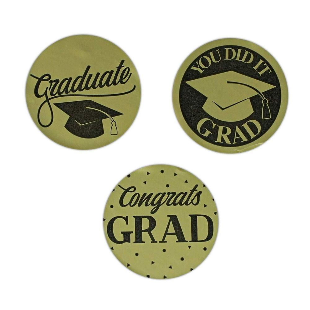 500 Count Graduation Stickers, 1.5 inches Gold Foil Self-Adhesive Labels Roll with 8 Designs ...