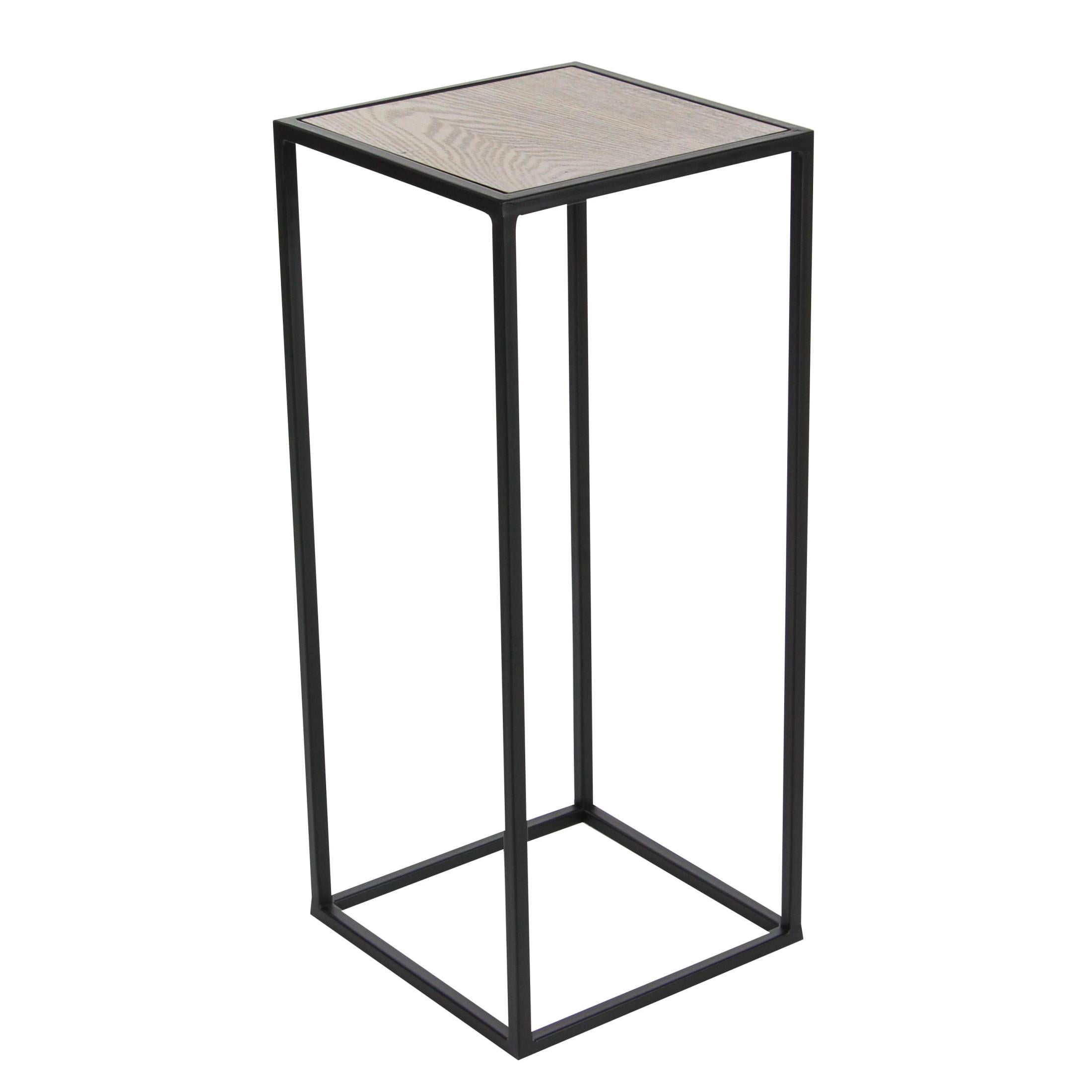 DecMode 10" x 25" Black Metal Rectangle Pedestal Accent Table with Brown Wood Tops, 2-Pieces