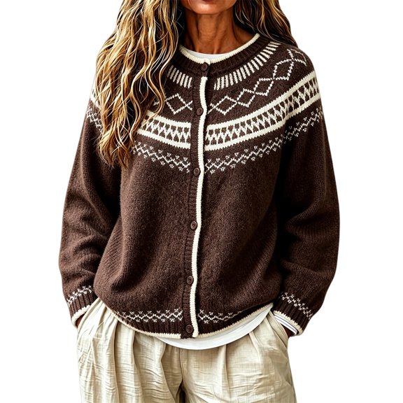 Fair Isle Cardigan Sweaters for Women Graphic Button up Cardigan Womens Fall Fashion 2026 Fall Outfits for Women Long Sleeve Crewneck Cable Knit Sweater Vintage Oversized Sweaters