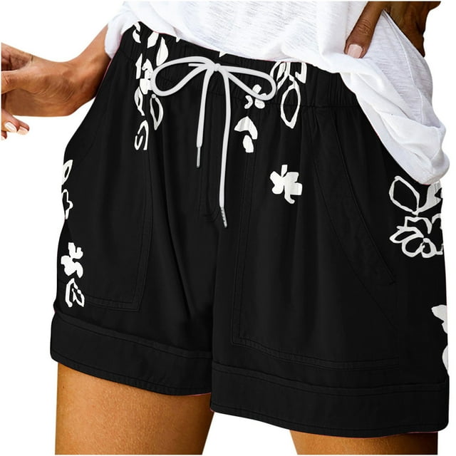 Mujeres Pantalones Cortos Ilustración de Verano Casual Encaje Hasta el Bolsillo Elástico, Pantalones Cortos Casuales para el Día Y el Ocio