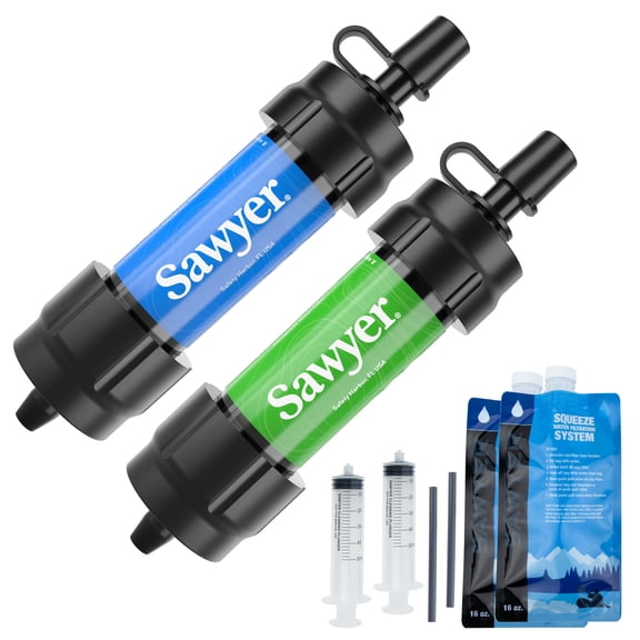 Sawyer Products SP2101 MINI Water Filtration System, 2-Pack, Blue / Green