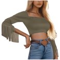 thumbnail image 1 of HongQid Fringe Tops for Women Western Cowgirl Fall Long Sleeve with Tassels Stretchy Crop Shirts Blouses, 1 of 4