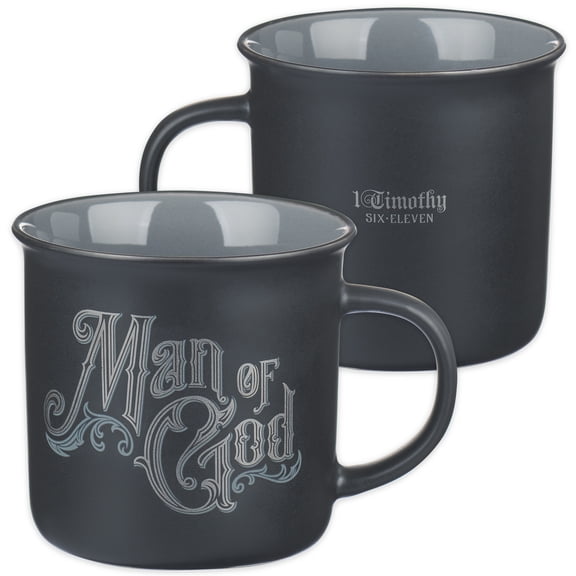 Christian Art Gifts Ceramic Camp Style Scripture Coffee & Tea Mug for Men: Man of God - Inspirational Bible Verse, Non-toxic, Lead & Cadmium-free Novelty Matted Beverage Cup, Black & Gray, 13 oz.