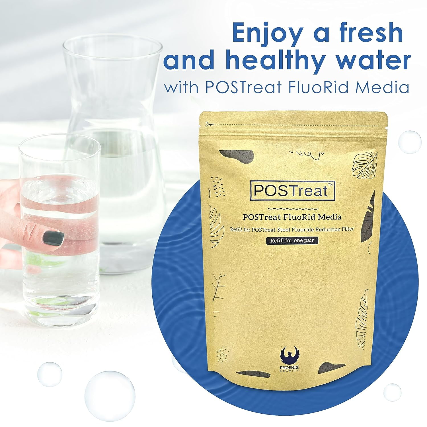 PHOENIX GRAVITY POSTreat FluoRid Media Refill for POSTreat Steel Fluoride Reduction Filters, Removes > 95% Fluoride from drinking water
