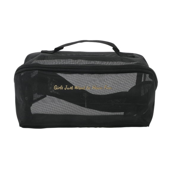 1 Pc Large Capacity Makeup Bag for Vacation Black Mesh Fabric