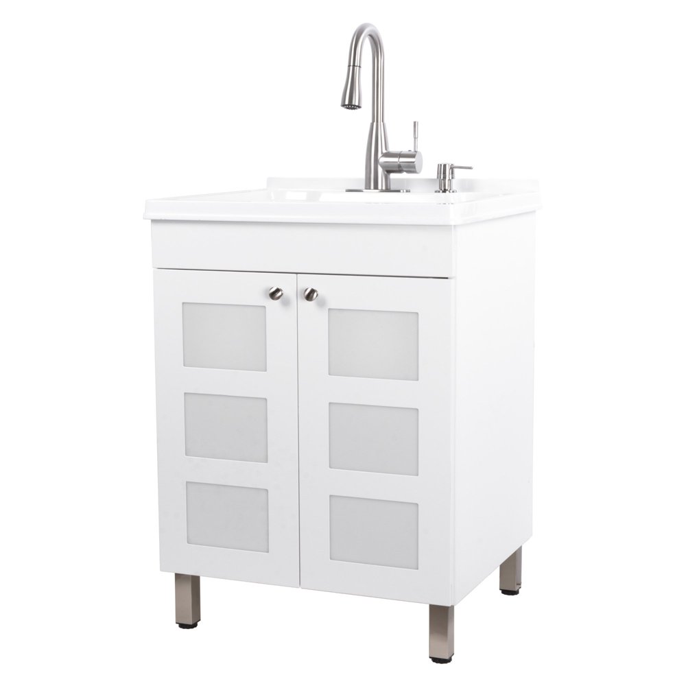 Utility Sink White Laundry with High Arc Stainless Steel Faucet and Soap Dispenser7713
