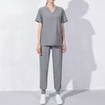 thumbnail image 2 of Xfvqtps Scrubs Set for Women V-Neck Stretch Scrub Top and Elastic Waist Jogger Pants with Multi Pockets Anti Wrinkle Soft Nursing Uniform Set Short Sleeve Working Uniform Set Gray, 2 of 4