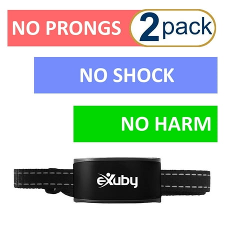 eXuby 2-Pack Friendliest Bark Collar for Small Dogs - No Prongs, No Shock & No Harm - Only Sound & Vibration - Stay in Control with 7 Levels of Intensity - Rechargeable - Most Humane No Bark
