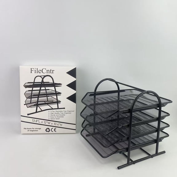 FileCntr File boxes for storage of magazines,Pockets Mesh Hanging Wall File Holder Organizer Mounted Paper Magazine Rack, Black