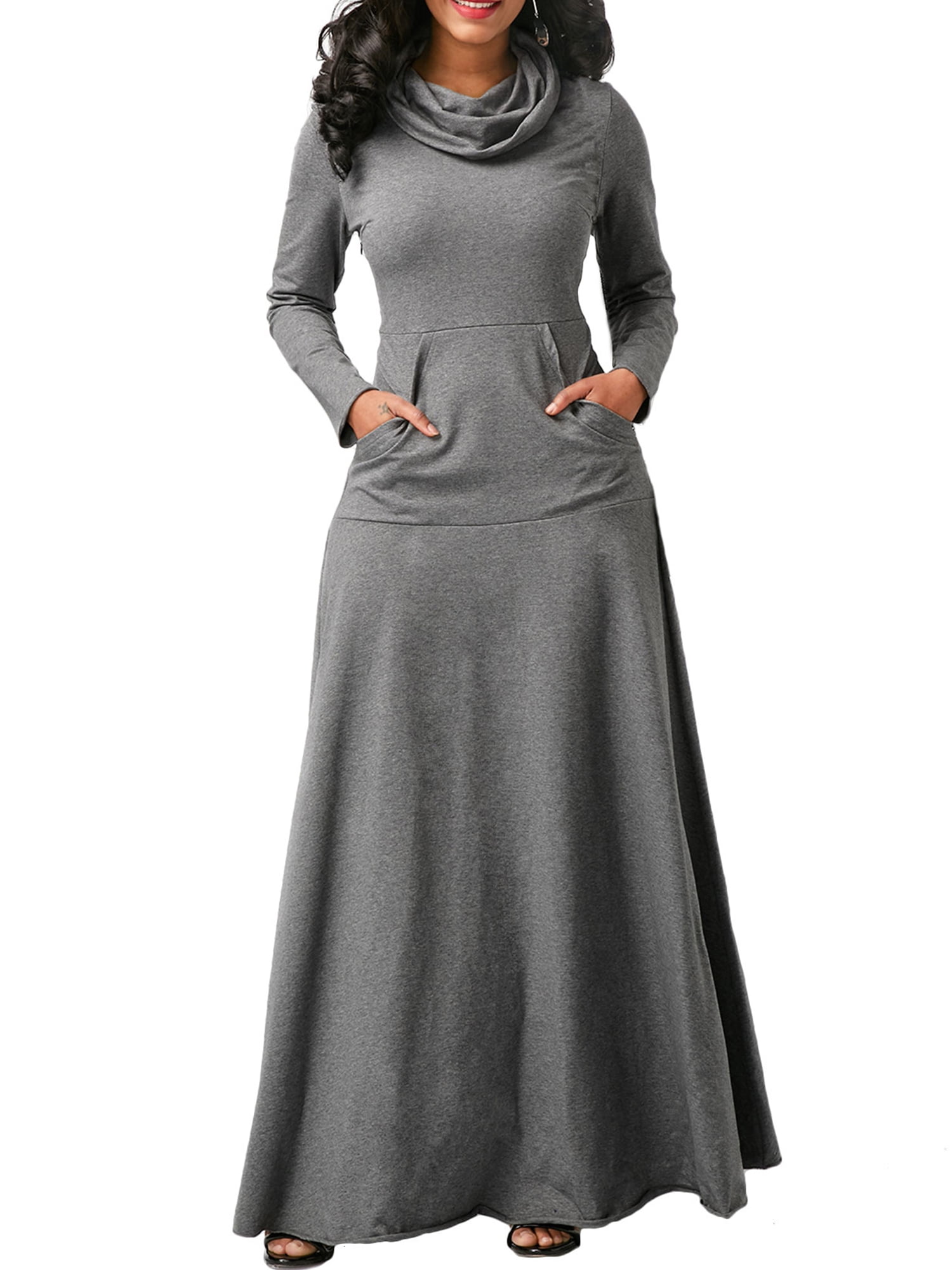long sleeve cowl neck maxi dress
