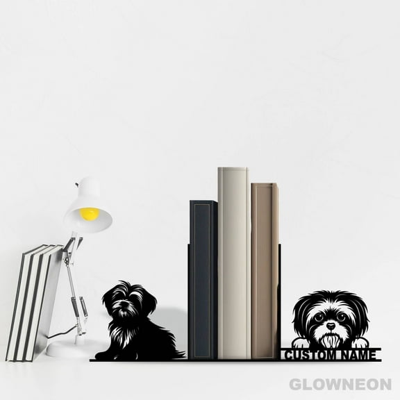 Glowneon Custom Shih Tzu Dog Book Holder Metal Art, Dog Bookend Decor