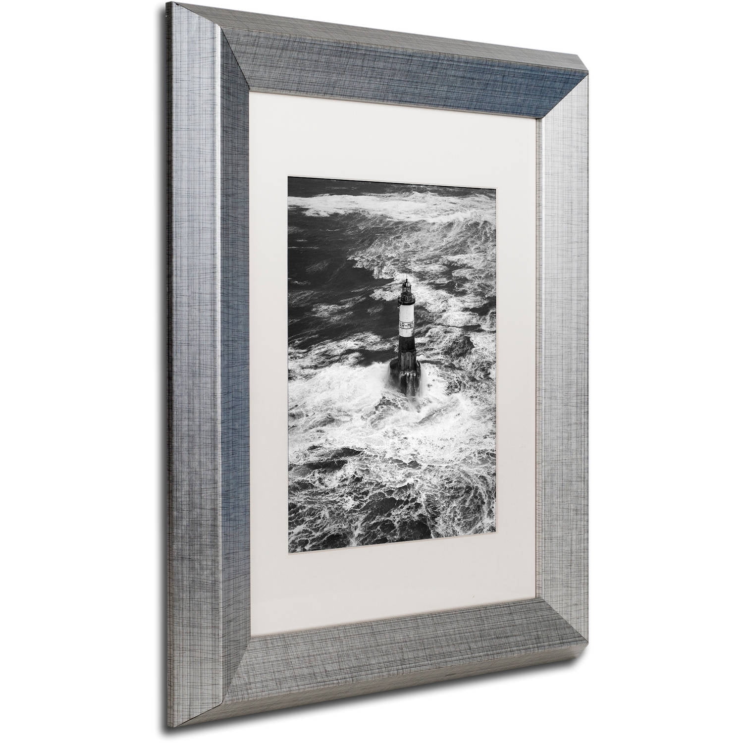 Trademark Fine Art "Armen Lighthouse Against Ruzica" Canvas Art by Mathieu Rivrin, White Matte, Silver Frame
