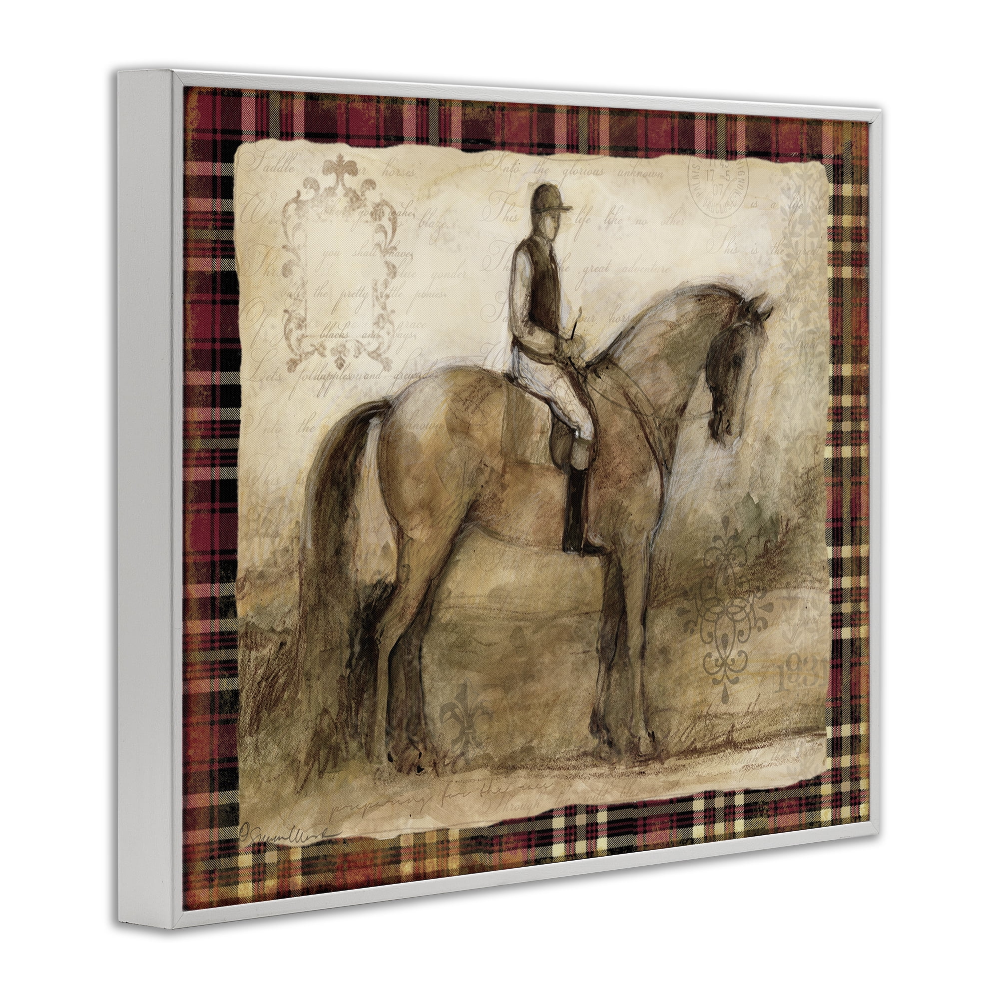 Stupell Industries Horse With Jockey & Plaid White Framed Giclee Art, design by Susan Winget