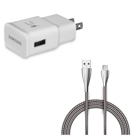 Adaptive Fast Home Charger w 6ft Metal USB Cable K3N for LG Phoenix 3 2  Lucid 3  Harmony 2  Fortune 2  Extravert 2  Escape 2  K8+ (2018)  Aristo 2 Plus  3 (K373) - Motorola Moto X