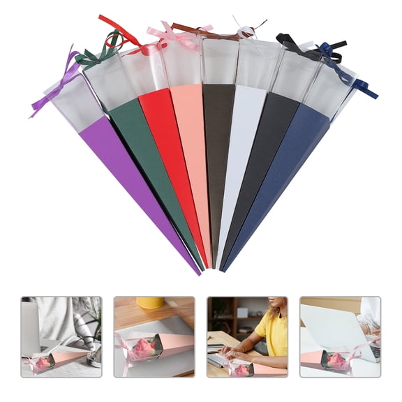 MLINS 8Pcs Single Rose DIY Packing Box Flower Wrapping Paper Box for Valentine's Day Wedding