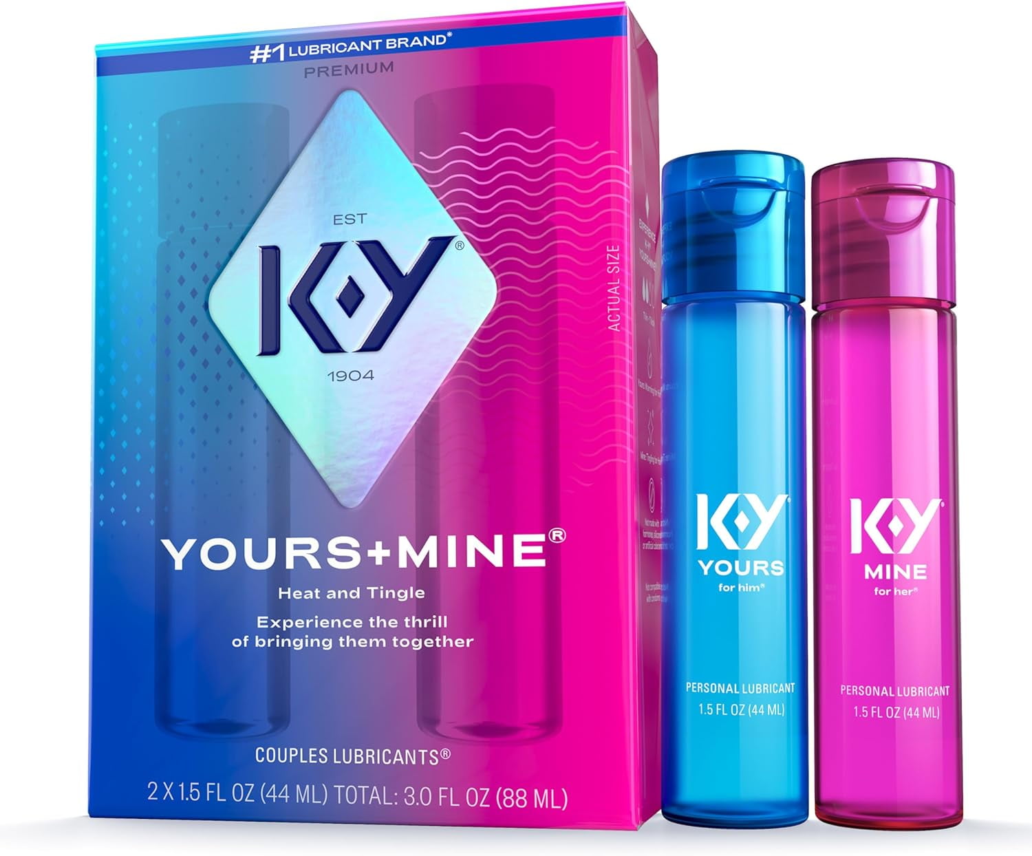 4 pack) K-Y Yours + Mine Lube, Personal Lubricant, Glycerin-Based Formula ( Him), Water-Based Formula (Her), Safe to Use with Toys, For Men, Women and  Couples, 3 FL OZ (2 x 1.5 FL