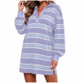 thumbnail image 4 of Ovbmpzd Striped Fall Fashion Dresses for Women Mini Resort Purple Shirt Dresses V Neck Casual Fitted Dresses,XXL, 4 of 6