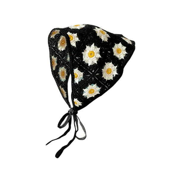 Crochet Bandana Head Kerchief Hair Scarf Knitted Hair Scarves Tie Back Floral Headwrap Triangular Head Scarf for Women
