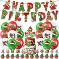 thumbnail image 2 of Grinch Christmas Birthday Party dinnerware Disposable Banner Cake Topper Hanging Flag Grinch Balloons Birthday Decoration set, 2 of 4