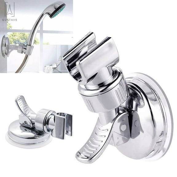 GustaveDesign Shower Head Handset Holder Chrome Bathroom Wall Mount Bracket Adjustable Rotatable with Suction Cup - NO Drill,Waterproof,Reuseable,Silver