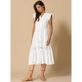 thumbnail image 4 of DARING DIVA V Neck Cap Sleeve A Line Summer Midi Dress L Cream White, 4 of 6