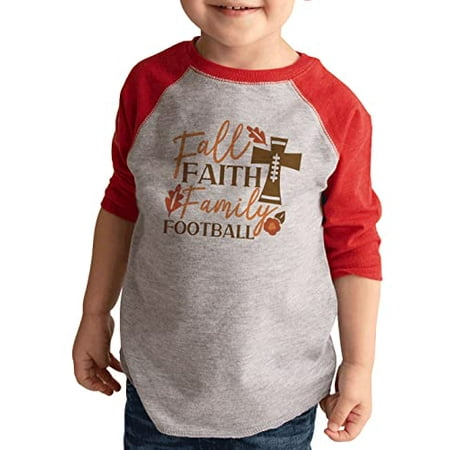 

7 ate 9 Apparel Kids Happy Thanksgiving Shirts - Fall Faith Family Football - Red Shirt 4T