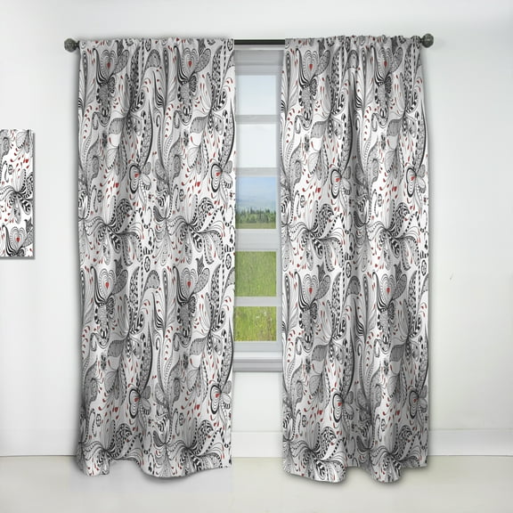 Designart 'Red and Black Floral Pattern' Bohemian & Eclectic Curtain Panel
