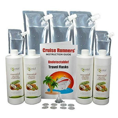 Mini Alcohol Bottles Rum Fake Shampoo & Conditioner Bottles By CRUISE RUNNERS Hidden Liquor Alcohol Flask Kit For Cruise Booze Bags Enjoy Rum Runners ()