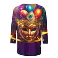thumbnail image 4 of Penkiiy 2024 Shirt 3/4 Sleeve Mardi Gras Womens Fancy Blouse Carnival Mask Print Tunic Theme Party Round Collar Tee L Multicolor, 4 of 5