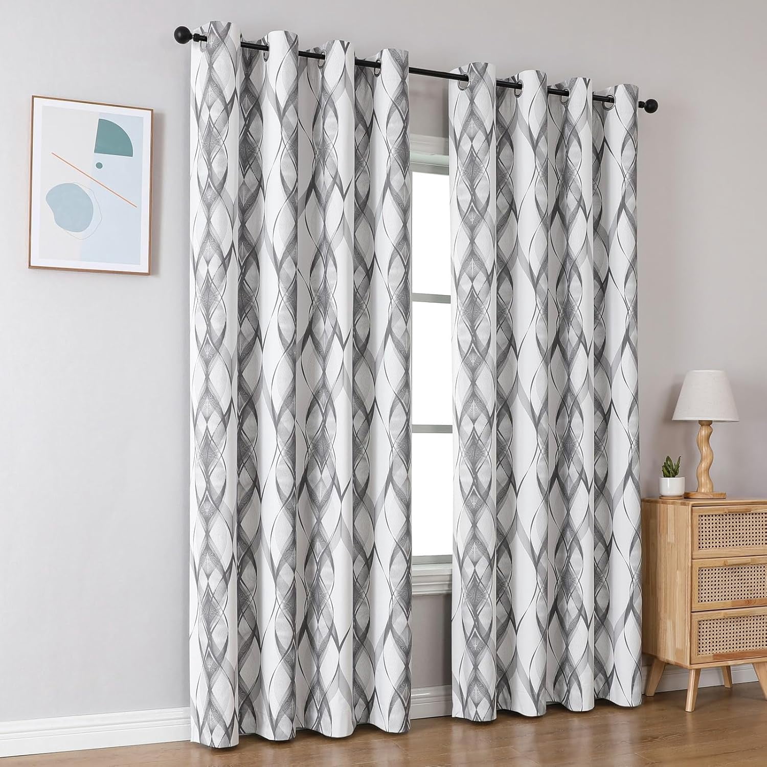 Blackout Curtains Set for Bedroom/Living Room, Noise Reducing Window Treatment Thermal Insulated Drapes, Curves & Circles Grey 26"W x 54"L (Pack of 2)