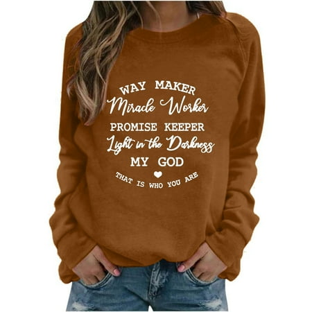 

Moxiu way maker misade worker Sweatshirts for Women Casual Crewneck Oversize Letter Print Blouse Tops Long Sleeve Plus Size Loose Fit Simple Fall Pullover