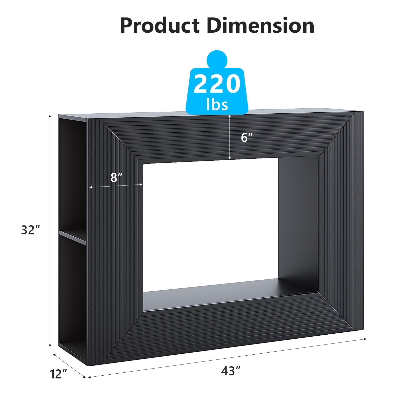 Ktaxon Modern Console Table with LED Light for Entryway, 43" Sofa Side Table with 4 Open Shelves Storage, Farmhouse Display Table Behind the Couch, Black