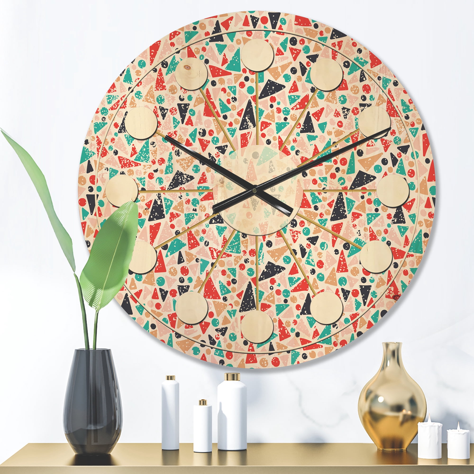 Designart 'Abstract Retro Pattern Design II' Mid-Century Modern Wood Wall Clock