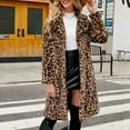 thumbnail image 2 of dGslk Women’s Long Sleeve Faux Fur Leopard Print Open Front Coat Mid Length Warm Outerwear Jacket with Pockets and Hood Brown XL, 2 of 2