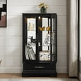 thumbnail image 5 of S-HOME Lighted Glass Curio Cabinet in Black with Adjustable Shelves and Built-in Drawer for Home Display, 5 of 20