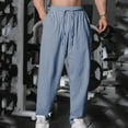 thumbnail image 3 of LNWUY Men's Casual Linen Tapered Jogger Sweatpants Drawstring Elastic Waist Athletic Active Pants Lightweight Gym Training Pants Light Blue M, 3 of 4