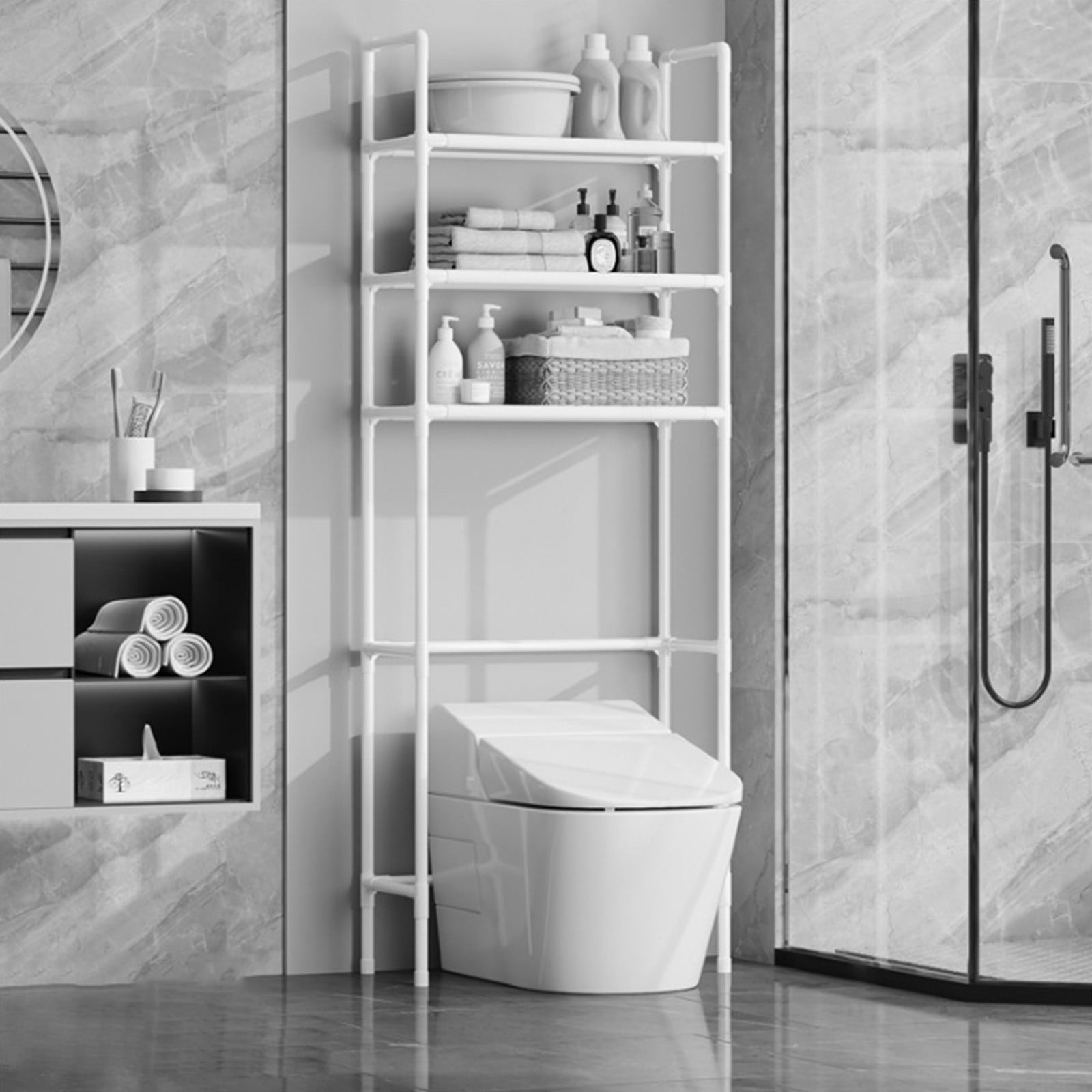 Gnmfd Floor Standing Balcony Storage Rack, Over Toilet Shelf Organizer for Bathroom, Toilet and Living Room Storage Solution, Easy Installation for Space-Saving and Tidy Environments