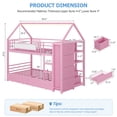 thumbnail image 2 of Bunk Bed Twin Over Twin Size with 6 Storage Drawers and Globe String Lights, House Shaped Metal Twin Bunk Beds with Charging Stations&Montessori Bookshelf&Open Shelf&Ladder and Guardrail, Pink, 2 of 6