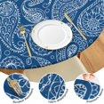 thumbnail image 4 of Blue Pioneer Flower and Paisley Pattern Round Fitted Tablecloth with Elastic Edge,Dining Table Cover Waterproof,Outdoor Round Tablecloth for Camping,Dining,Indoor and Outdoor, 4 of 7