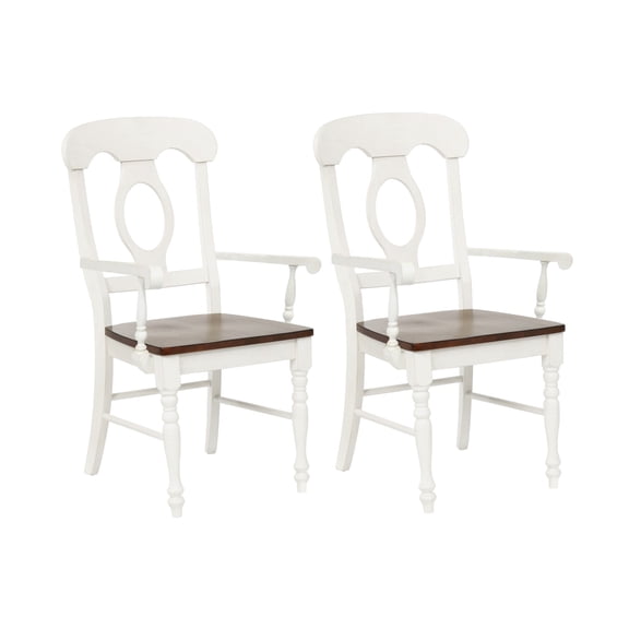 Sunset Trading Andrews 17.5" Napoleon Wood Dining Armchairs in White (Set of 2)