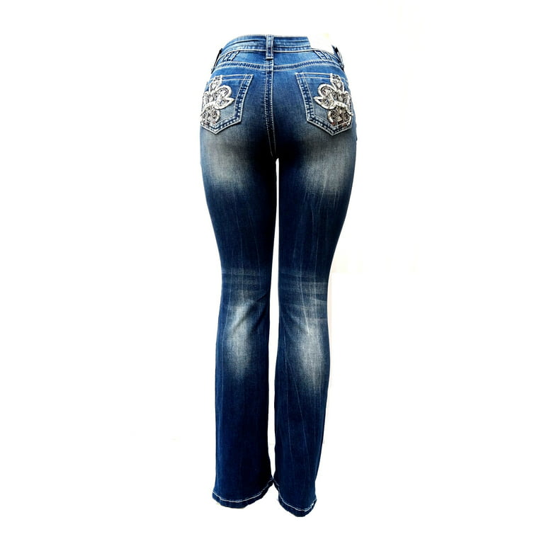 Woman Rhinestone Jeans Embroidered High Waisted Bootcut Jeans Size 1- 17