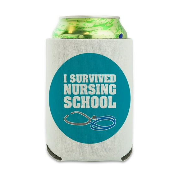 I Survived Nursing School Stethoscope RN Can Cooler - Drink Sleeve Hugger Collapsible Insulator - Beverage Insulated Holder