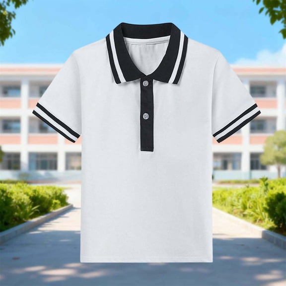 White Girls Polo Shirt 100% Cotton Short Sleeve, Collared 2-Button Placket, Breathable Soft Easy Care School Uniform Top for 3-14 Years Old,Size 9 T