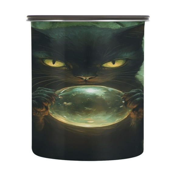Wobogo Black Cat Magic Ball Food Storage Jars 304 Food Grade Stainless Steel Canisters With Vacuum Airtight Lids for Coffee Snacks Nuts Cereal 900ML