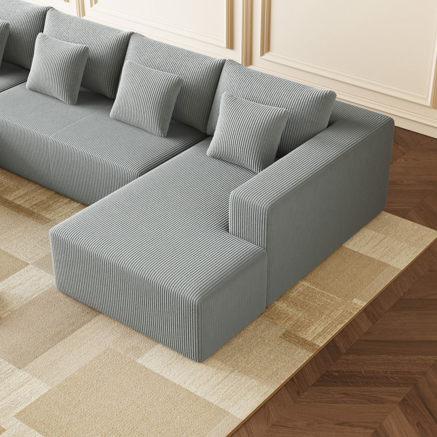 Gewnee Luxury Oversized Deep Seat Corduroy U-Shaped Modular Sofa with Chaise - For Living Room, Office