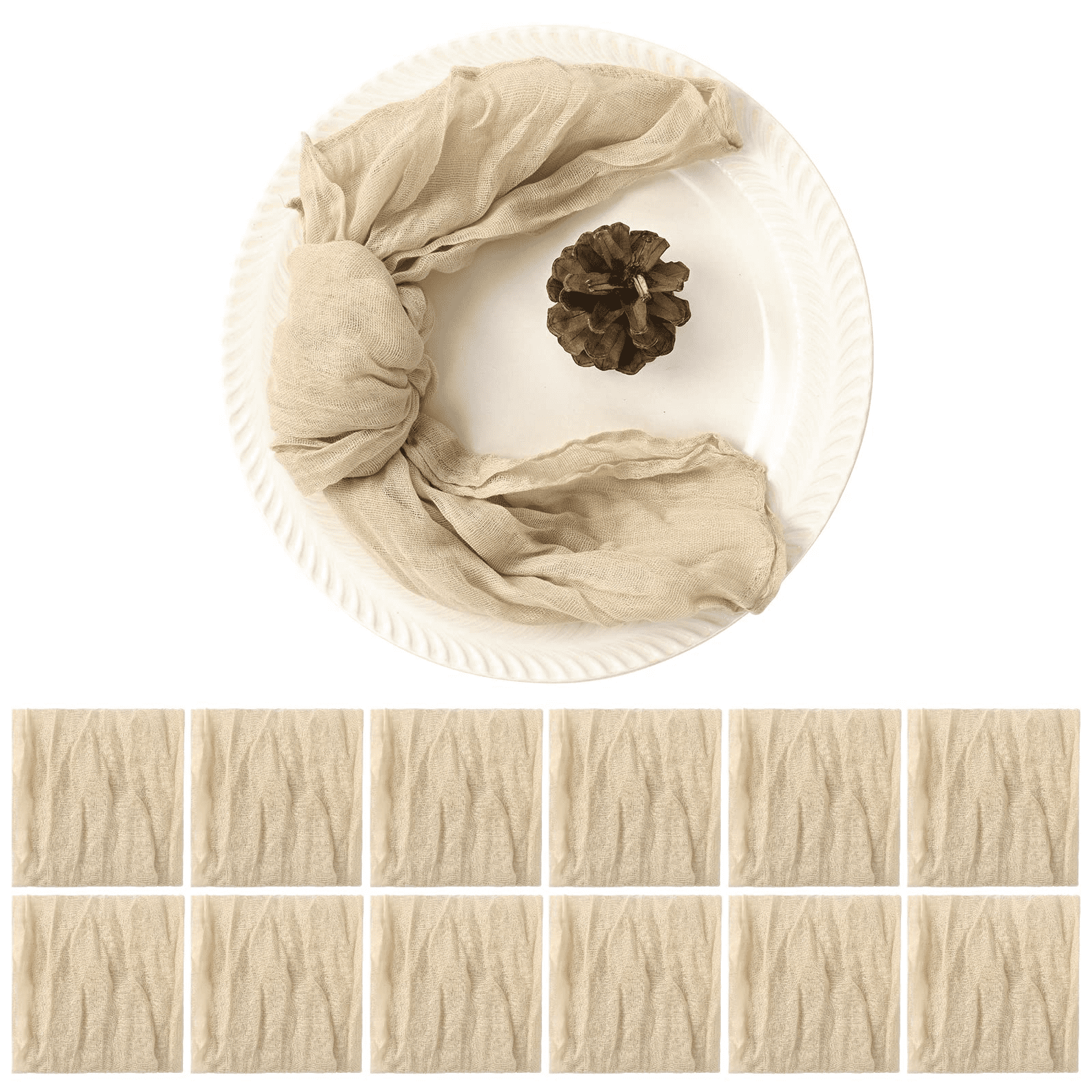 12 Pack Cotton Cheesecloth Gauze Napkins Wrinkled, 20 x 20 inch Hand