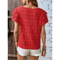 thumbnail image 6 of Womens Summer Tops Ruffle Short Sleeve Crewneck Shirts Textured Ladies Elegant Business Blouses Dressy Casual Red XL, 6 of 7