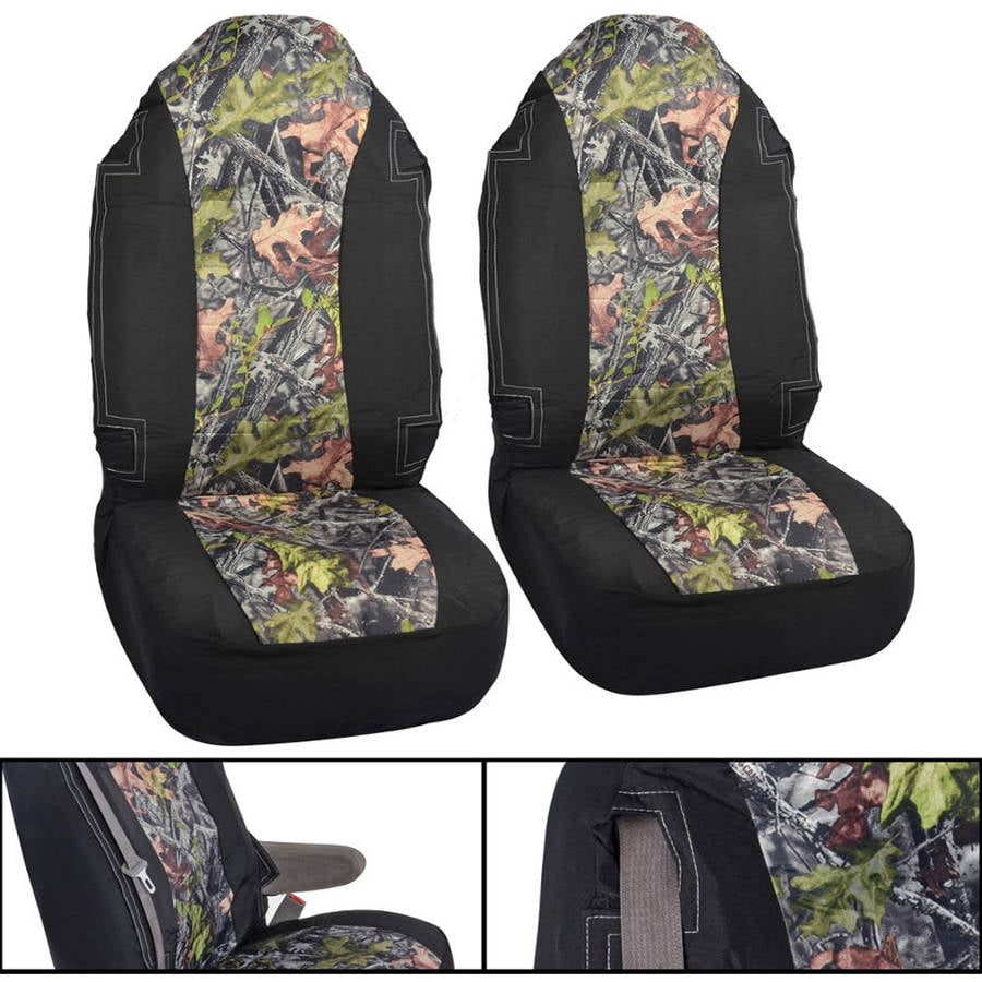 Camo High Back Seat Covers for Truck, 2pc Black and Camo with Built in
