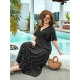 thumbnail image 6 of Women'S Casual Plus Size Polka Dots Dress Summer Short Sleeve V Neck Loose Tiered Maxi Dresses Black XXXL, 6 of 7